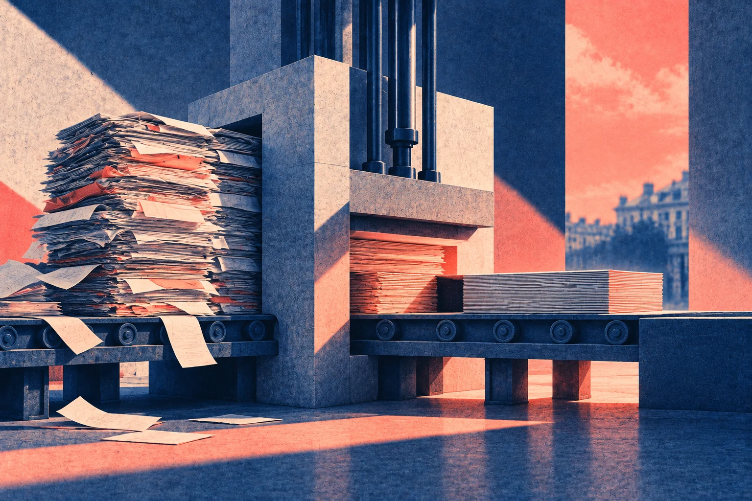 Illustration éditoriale pour « Commission IA : produire la vérité utilisable »