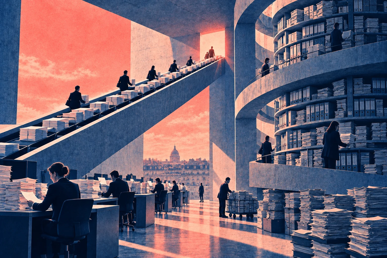 Illustration éditoriale pour « France Travail, l'efficience enfin chiffrée, l'éthique différée »
