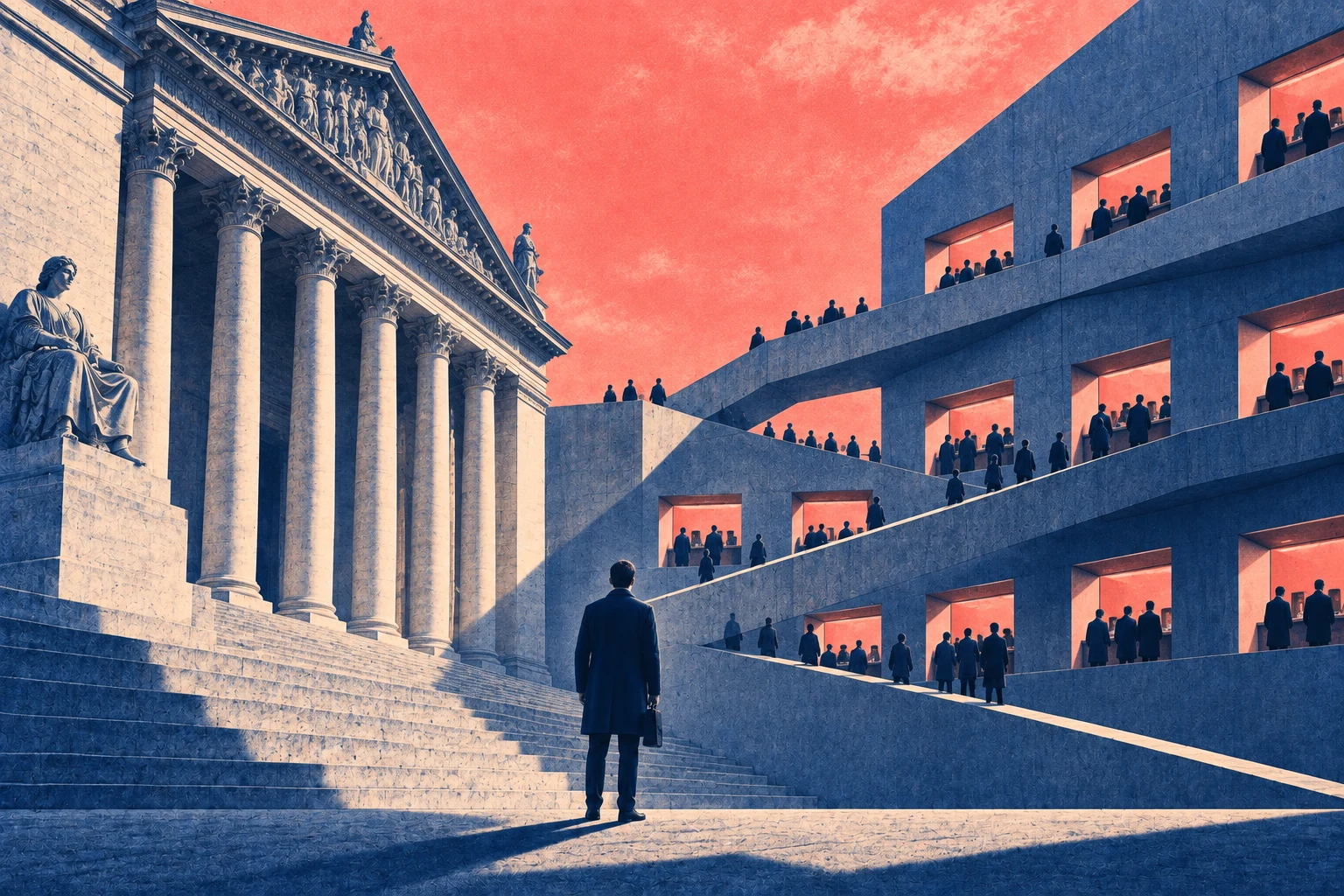 Illustration éditoriale pour « L’AI Act et le paradoxe français des 17 guichets »