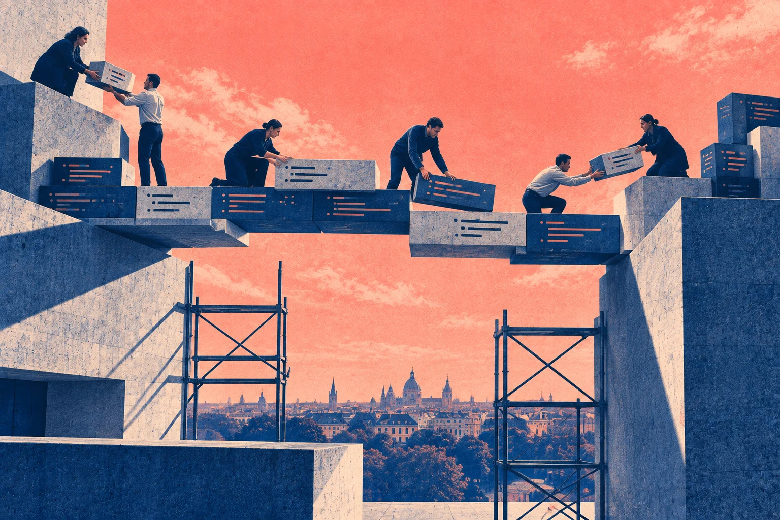 Illustration éditoriale pour « La Suite, openDesk : code partagé, cadre absent »